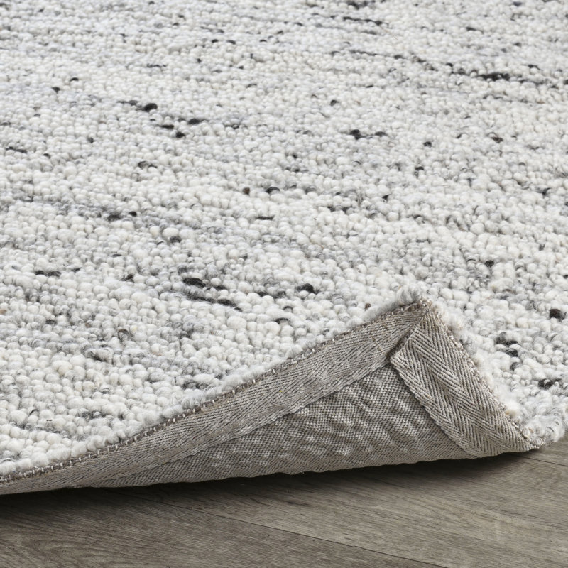 Handmade Gray and Ivory Wool Cotton Stripe Rectangular Rug 9' x 12'