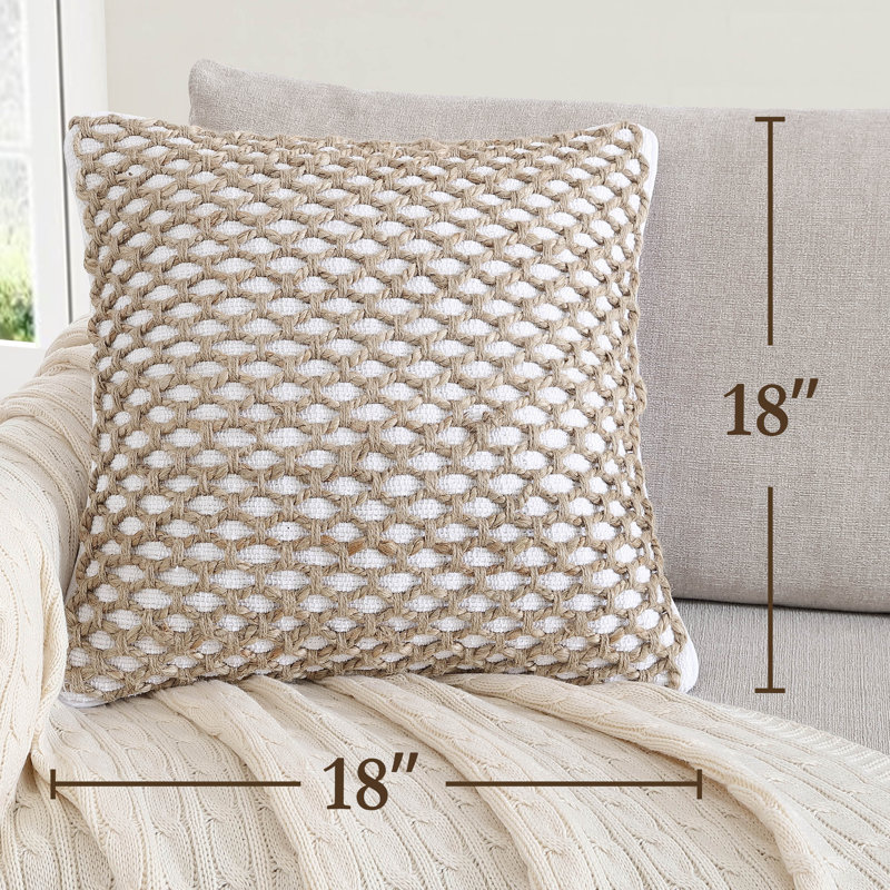 Jada 20'' Square White and Jute Boho Throw Pillow Set