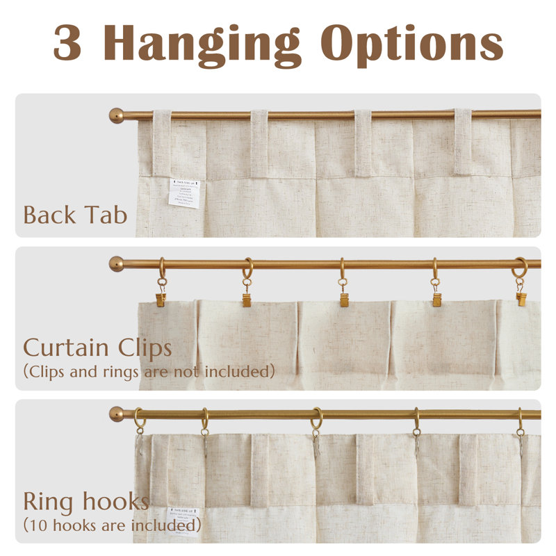 Linen Pinch Pleated Kitchen Curtains Tier Curtains Light Filtering Small Window Drapes for Kitchen, Beige, 26" W x 24" L