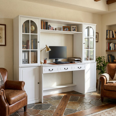 Bureau d'ordinateur l 98,4 po avec huche, 3 tiroirs, armoires en verre trempé Abigael