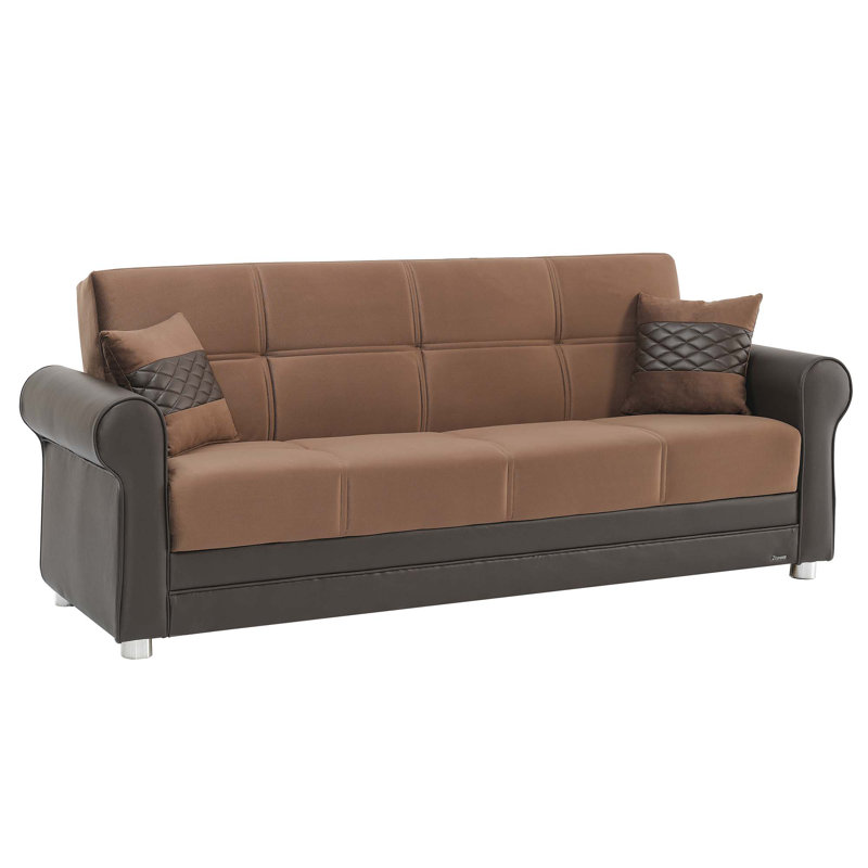 Avalon 86 in. Fabric 3-Seater Twin 3-in-1 Sleeper Sofa Bed with Storage, Nano Brown Chenille