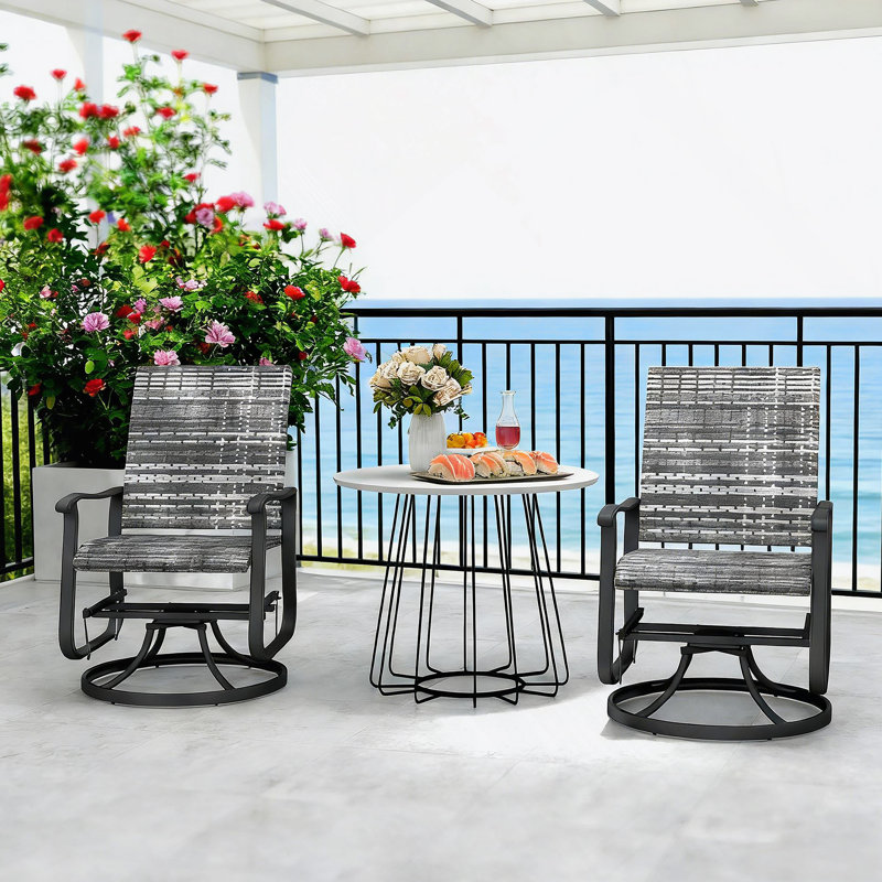 Outdoor Gray Chair,Wicker Rattan Swivel Chair Set, Gray