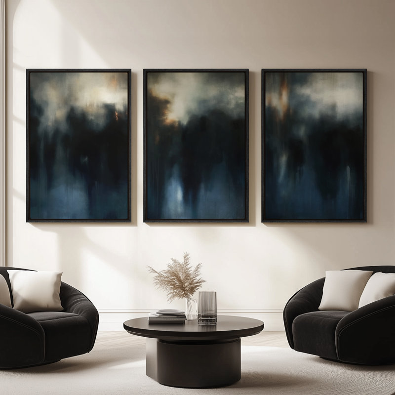 Art mural encadré sur toile - Paysage abstrait Moody avec formes douces et floues - 16 po x 24 po x 3 pièces, 24 po x 36 po x 3 pièces
