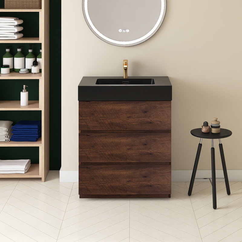 Meuble-lavabo simple 30 po avec comptoir Romen, Noir, Noyer