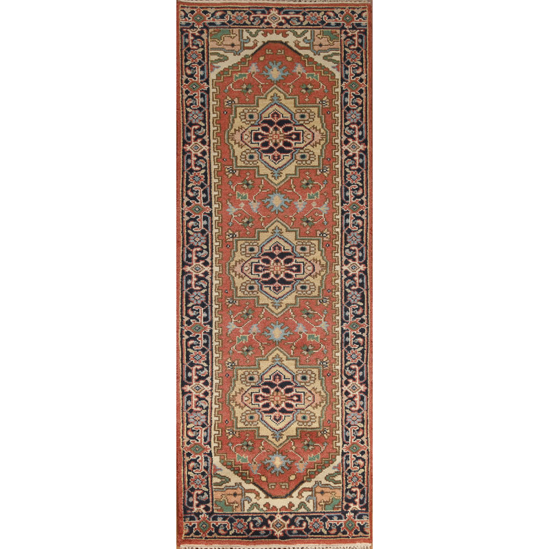 Tapis de couloir géométrique Heriz Serapi fait à la main 3 x 8