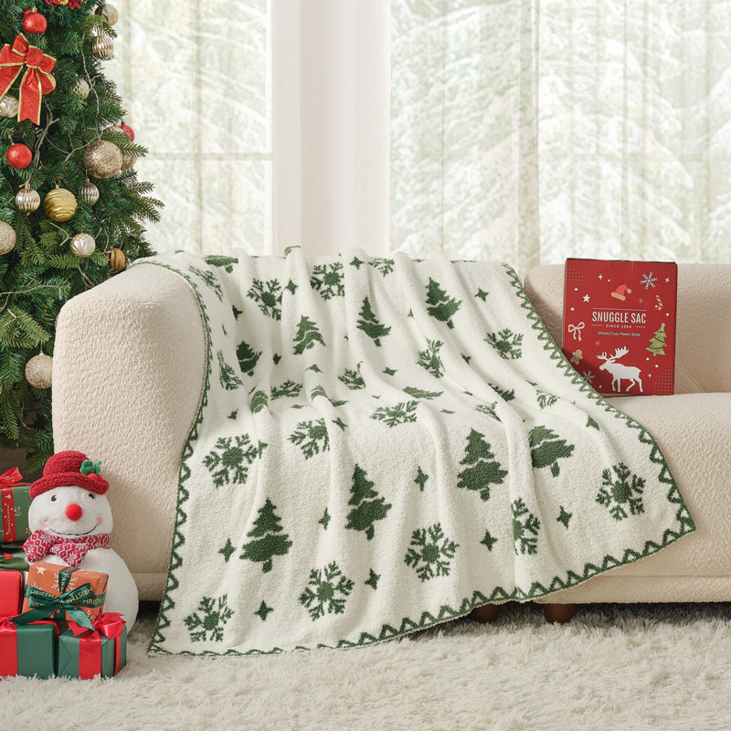 Jeté de Noël tricoté pour Noël, Flocon de neige vert