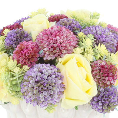 Spring Centerpiece with Roses and Dahlias