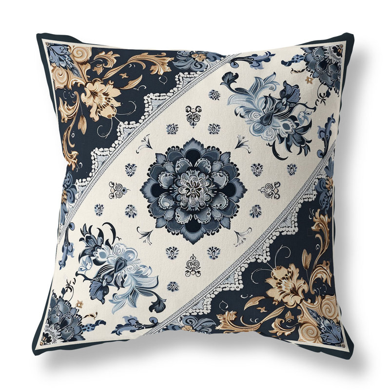 Coussin décoratif intérieur / extérieur Timeless Blooms, Gris / Orange, H 18 po x l 18 po