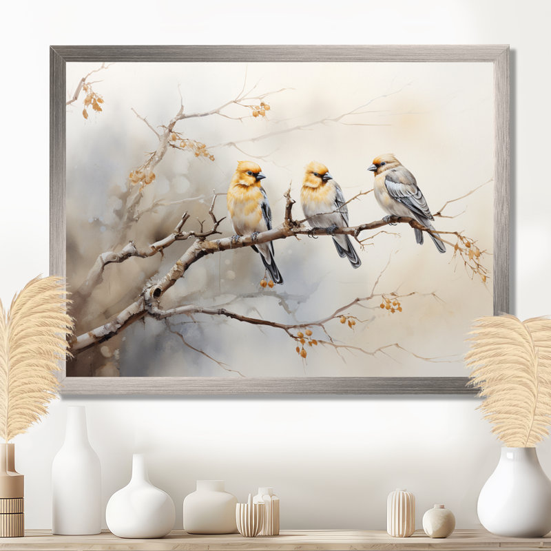 «Bird Silent Watcher VI» - art mural oiseau, H 30 po x l 40 po x P 1,5 po, Cadre flottant doré