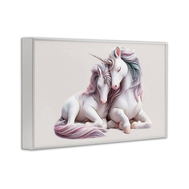 Paire de licornes étreintes, art de la giclée par Annalisa Latella, Giclée encadrée blanc bord de mer, H 20 po x l 30 po