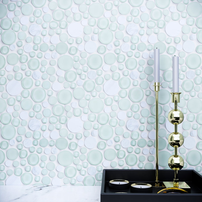 10.5" x 10.5" Bubble Art Random Marble Look Mosaic Wall Tile, Mint Green