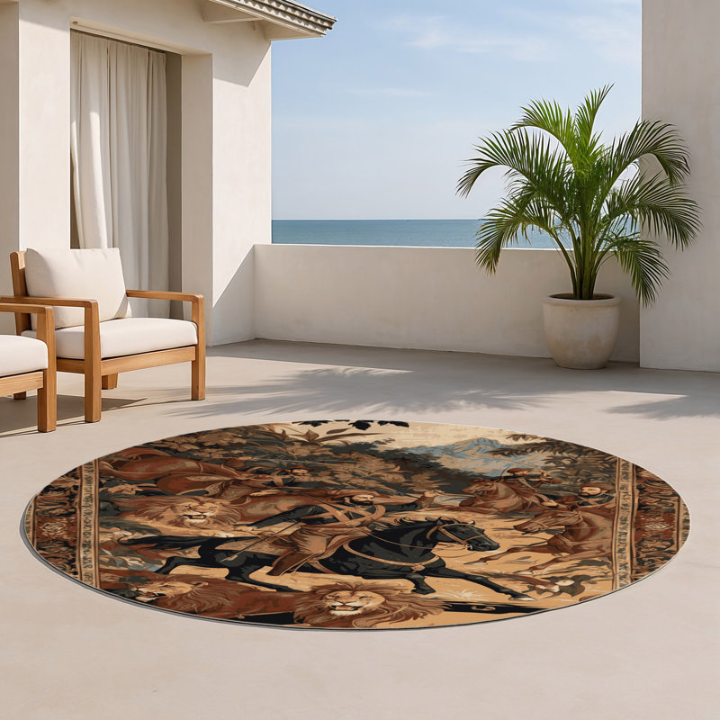 Tapis d'intérieur et d'extérieur brun Persian, Rond 5 pi