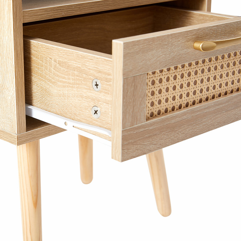 Rattan End Table With Drawer, Natural