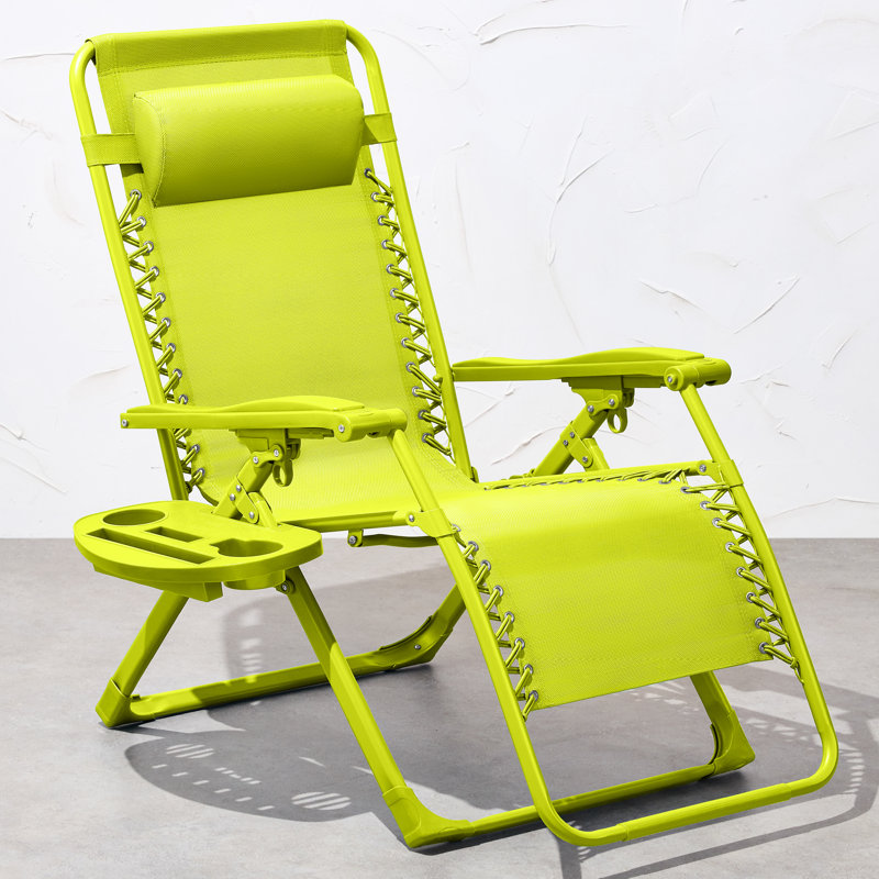 Fauteuil monochromatique à gravité zéro, fauteuil inclinable pliant pour patio avec plateau latéral et appui-tête, Néon