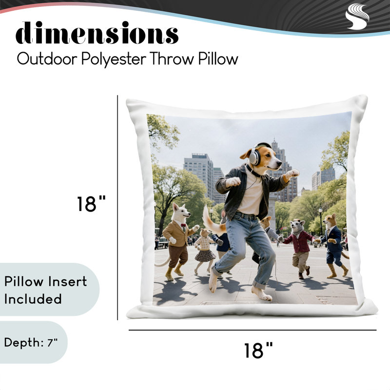Élégant coussin d'extérieur imprimé «Dog Dancing in Park» par CAD Designs