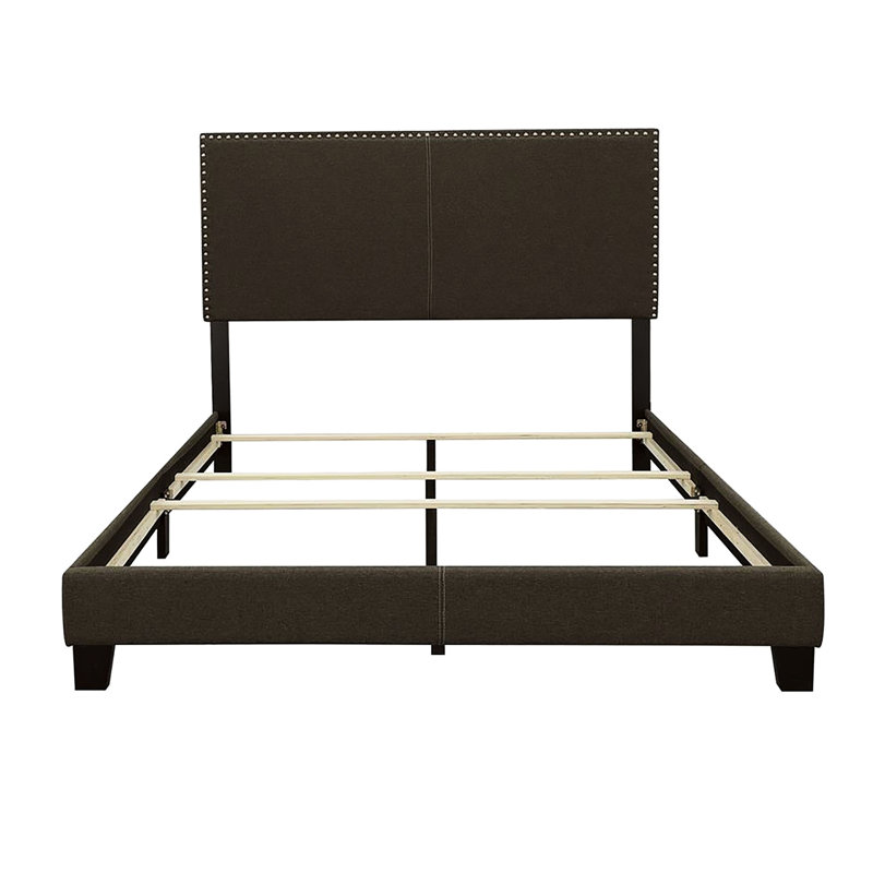 Grand lit gris anthracite avec garniture cloutée Enchanteur, Gris anthracite, Grand lit