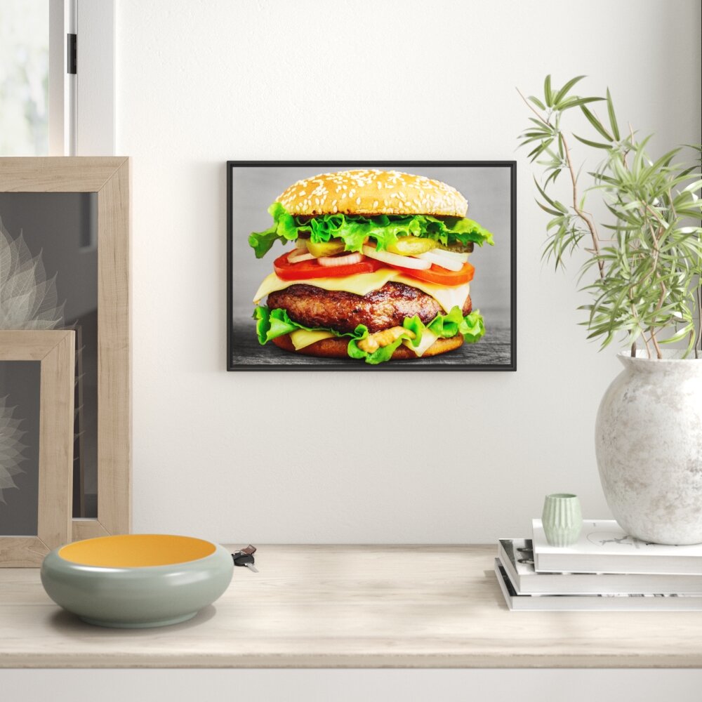 Gerahmtes Wandbild leckerer Hamburger mit Zwiebeln