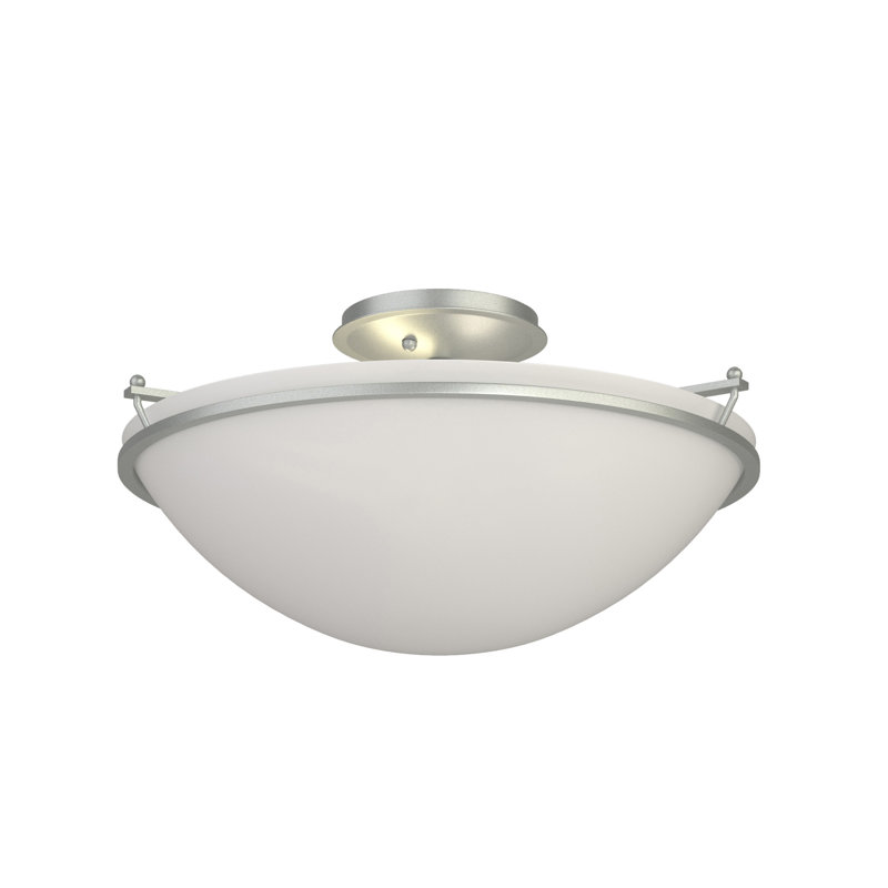 Simple Lines Bowl Semi Flush Mount, Opal, 7.1" H x 14.5" W x 14.5" D, Vintage Platinum