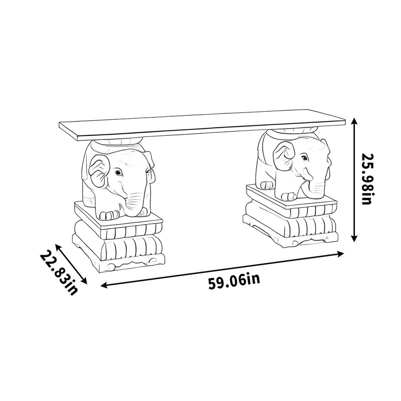 Support de rangement extérieur en teck avec base en forme d'éléphant, H 25,98 po x L 59,06 po x P 22,83 po, Blanc