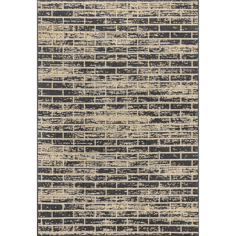 Calyb Geometric Charcoal/Beige Indoor / Outdoor Area Rug, Rectangle 8' x 10'