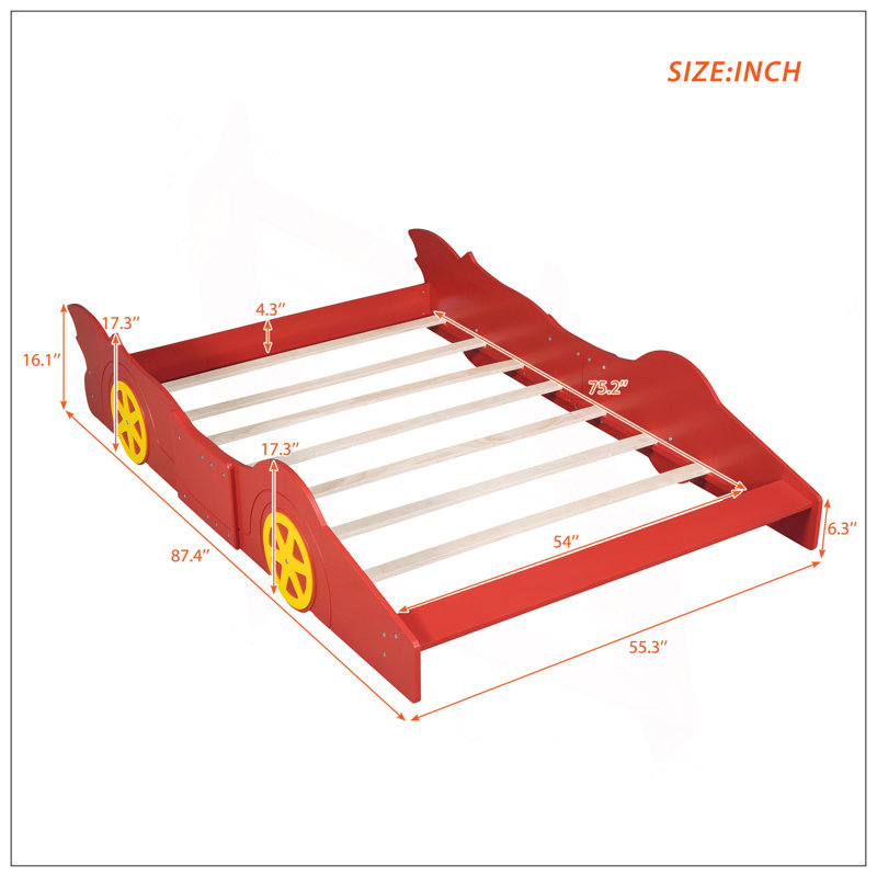 Lit plateforme avec roulettes Race, Double, Rouge