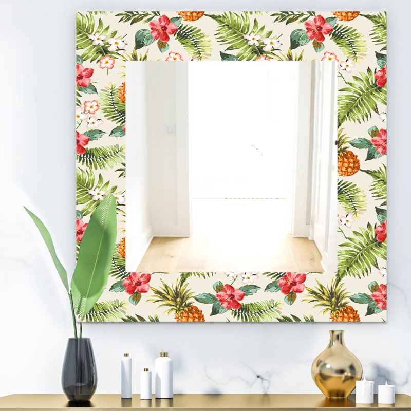 Miroir mural 15 mid-century scandinave, H 32 po x l 32 po, Floral