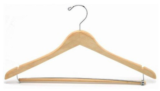 Cintre en bois profilé avec barre de verrouillage pour costume / manteau, Noyer / Laiton