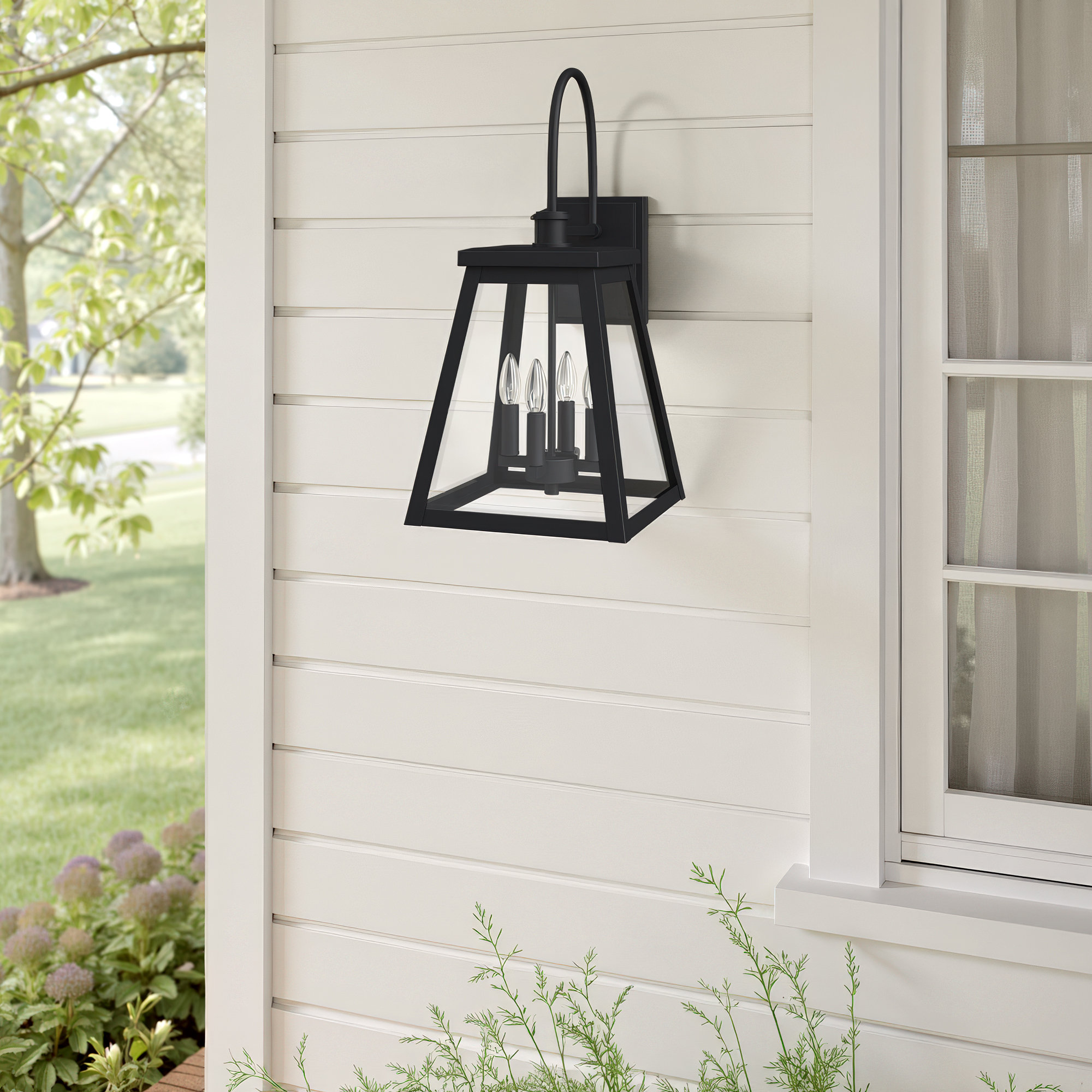 4 Light Bell Outdoor Wall Light, Black