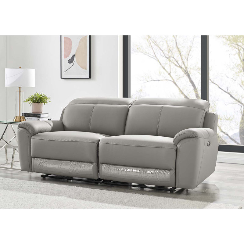Maizi 3 Seater Top Grain Leather Electric Reclining Sofa, Grey