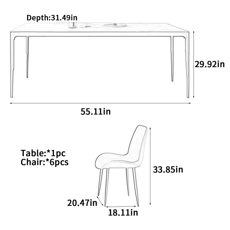 Table de salle à manger Light, H 29,92 po x L 55,11 po x l 31,49 po