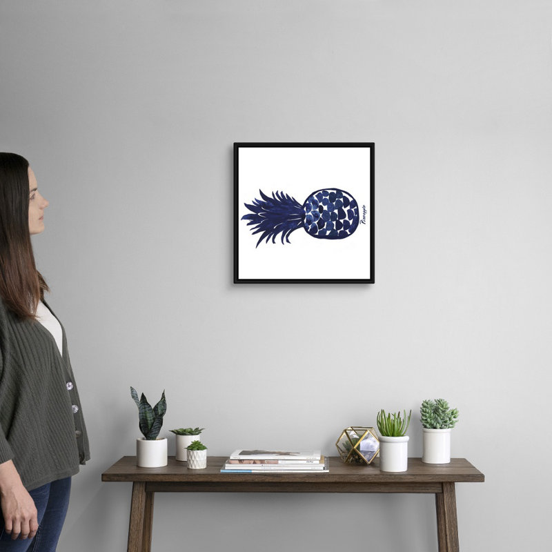 «Indigo Pineapple» par Aimee Wilson, reproduction sur toile, Cadre noir, H 18 po x l 18 po x P 1,75 po