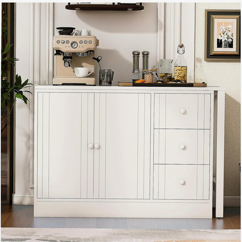 U_STYLE 89.7''Wooden Sideboard with Extendable Table,Multifunctional Storage Cabinet with 2 Doors and 3 Drawers,for Living Room,Study,Foyer and Kitchen