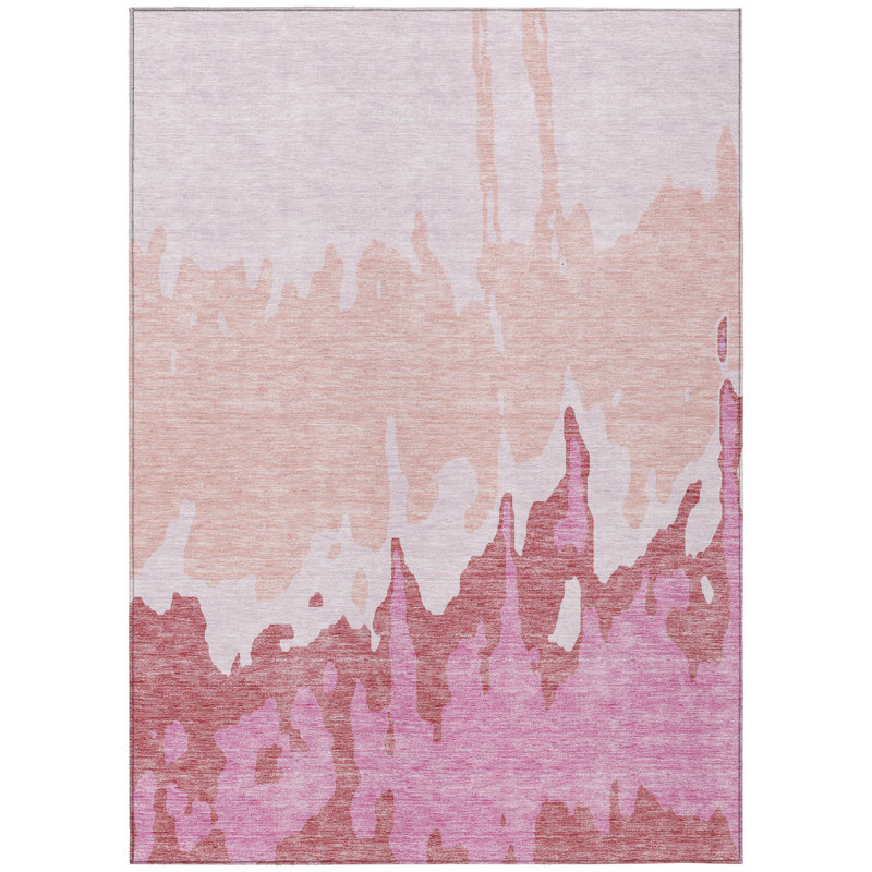Tapis intérieur lavable abstrait 9 pi x 12 pi rosé et rose