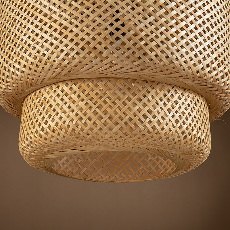 Almanza Three Tiers Hanging Light 1-Light Handmade Natural Rattan Bamboo Pendant Light with Brown Shade