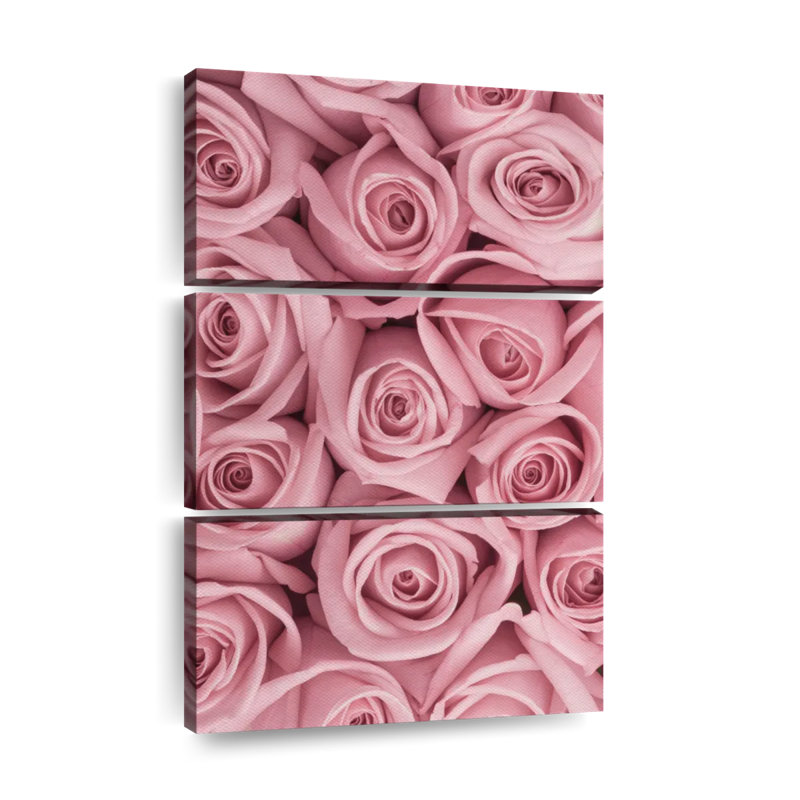 Roses, bouquet de roses roses sur toile, 3 pièces, H 74 po x l 48 po x P 1 po