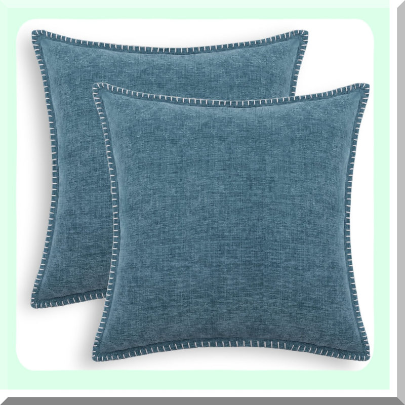 Edge Throw Pillow Covers 2 Pack - Soft Thread Stitching, Solid Dyed, Farmhouse Decor Cushion Cases for Couch Sofa