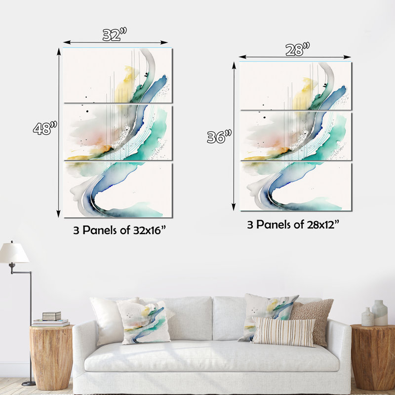 «Vibrant Watercolor Mouvement III», impression sur toile tendue 3 pièces, H 48 po x l 32 po x P 1 po
