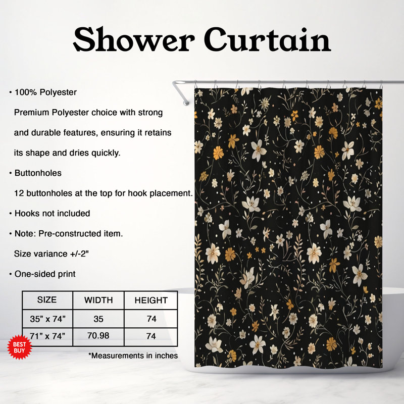 Rideau de douche Black Daisy - Premium, H 74 po x l 71 po