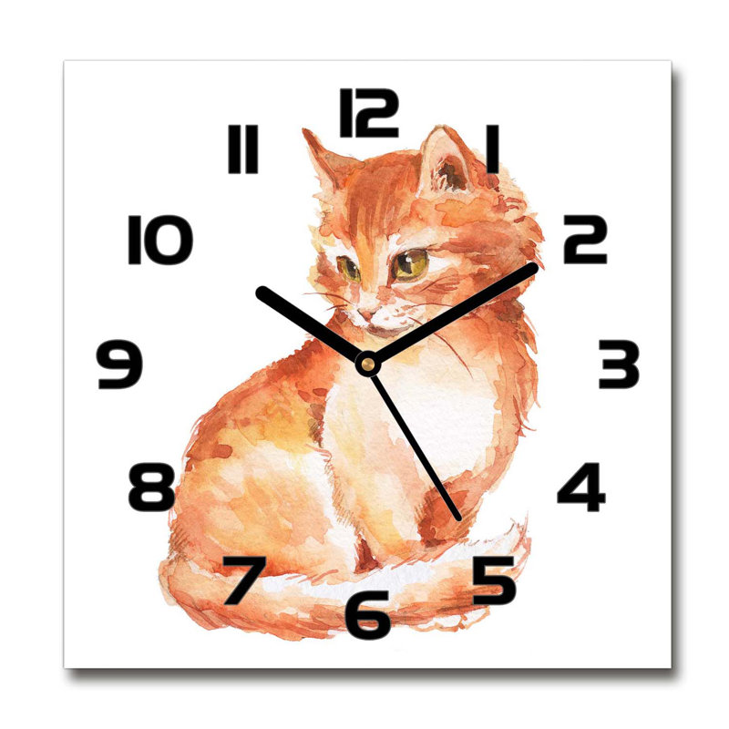 Glass Wall Clock, Black/Orange/White