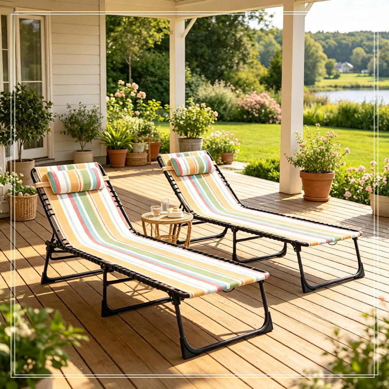 2 chaises longues pliantes pour piscine, Rayures rouges