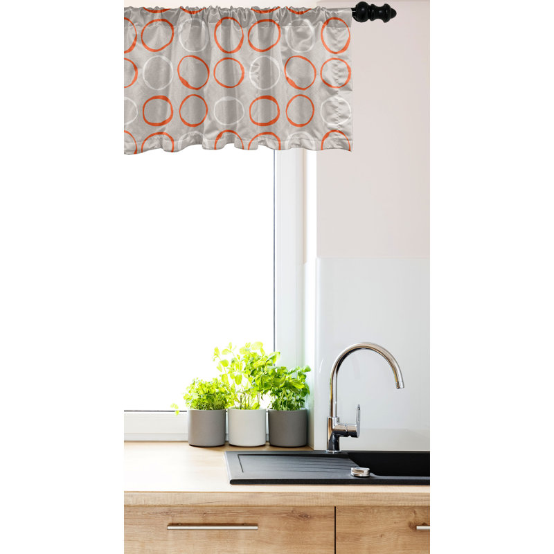 Dust and White Satin Rod Pocket Valance with Orange Circles