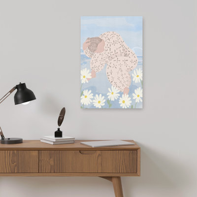 Woman Among Daisies Peaceful Abstract Contemporary Daisy Flower Nature Wall Art Print 1 Piece Wrapped Canvas Wall Art