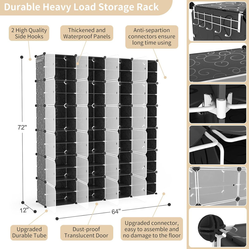 Portable Shoe Rack Organizer With Door, Expandable 12-Tier Shoe Storage Cabinet, Adjustable Stackable Detachable Design, Easy Assembly, Durable Plastic Construction