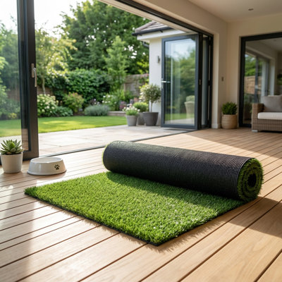 Grand tapis de gazon artificiel d'extérieur adapté aux animaux de compagnie avec système de drainage - Pelouse pour chien durable pour terrasses, patios et arrière-cours