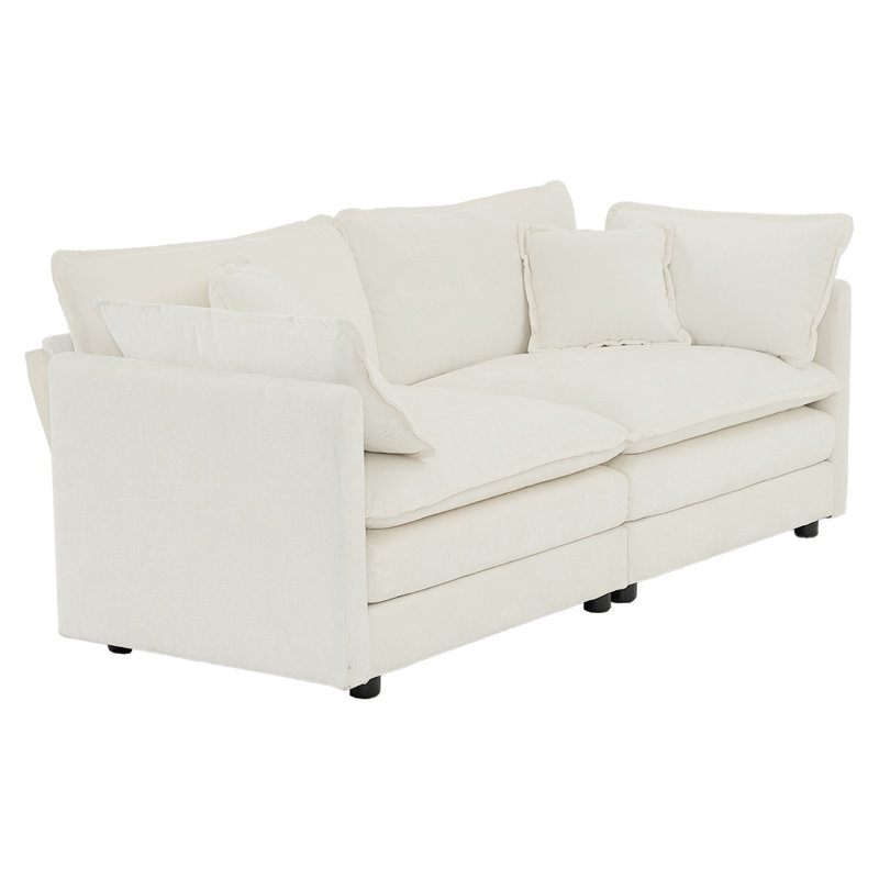 Canapé pour causeuse moderne en tissu de grande taille à 2 places avec 4 coussins, chenille blanche