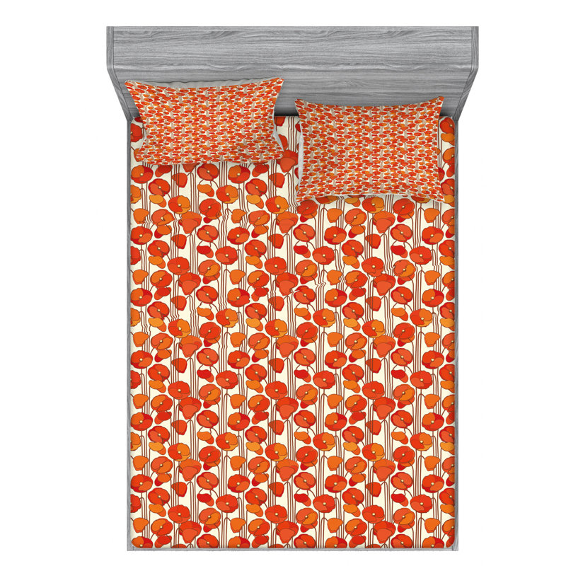 Microfiber Floral Sheet Set, Queen Sheet Set with Fitted Sheet