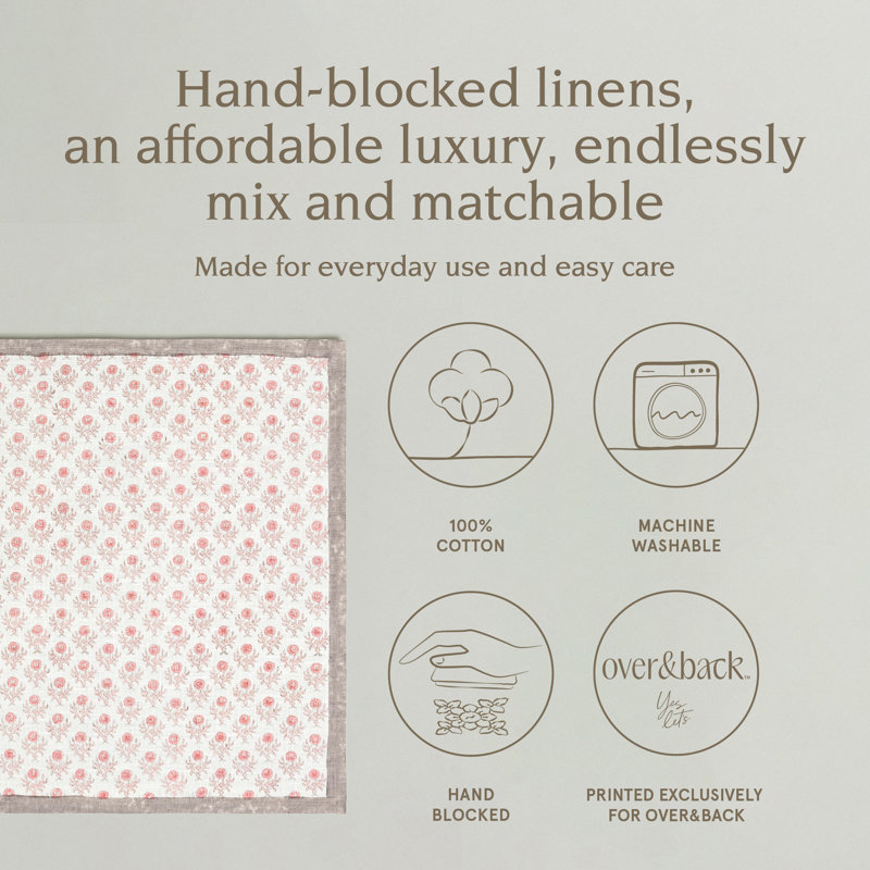 Hand-Blocked Pink Bloom Cotton Cloth Napkins, Set of 4