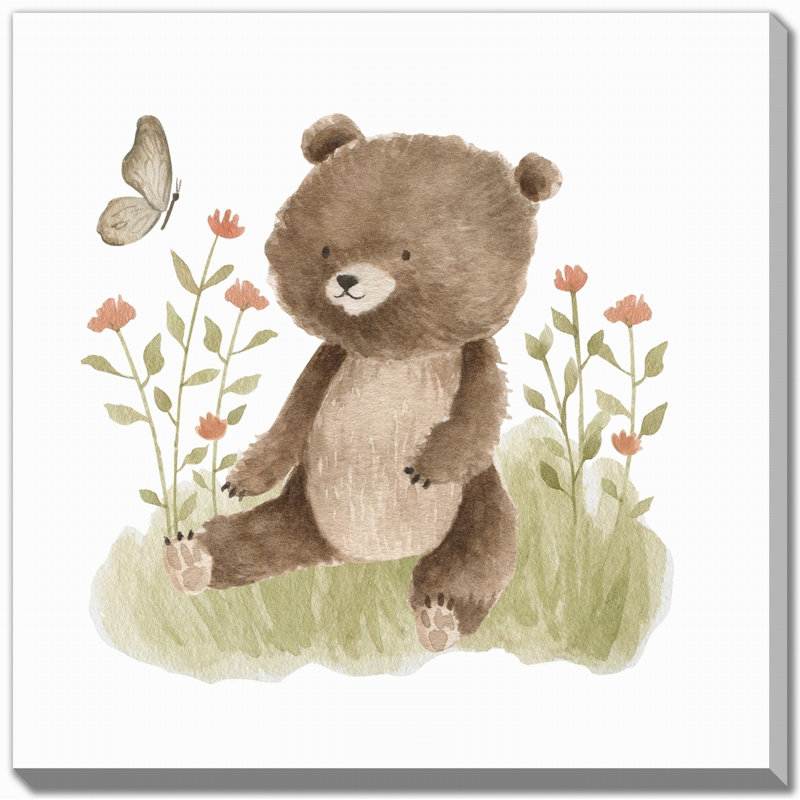 Ours mignon, art mural sur toile, Sans cadre, H 24 po x l 24 po