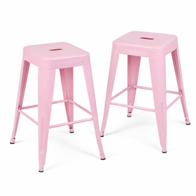 24 Inch Counter Height Stool, Backless Metal Bar Stools Set Of 2, Non-Stackable, Detachable & Easy Assembly, Space-Saving Design For Kitchen Island/Bar/Café/Dining Room