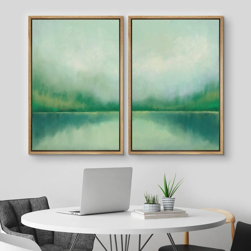 Minimal Landscape " Forest Lake " 2 Piece Art Graphic Art Print, 36" H x 48" W x 1.5" D, Natural
